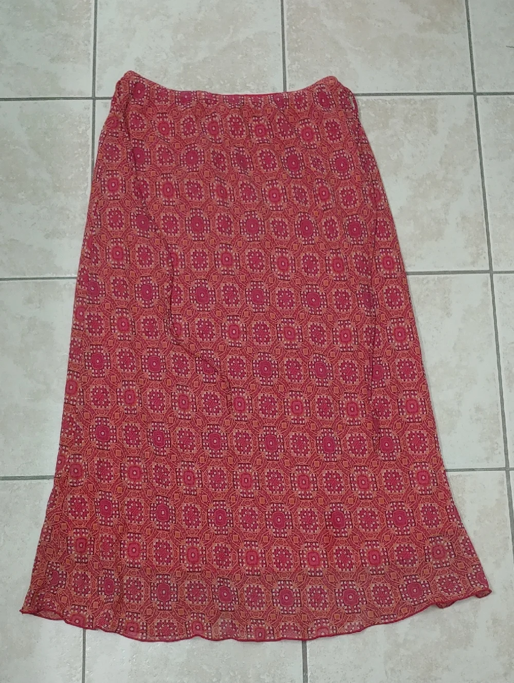Vintage 90s CLIO Boho Skirt Midi Red And Orange Pattern Women's Size L - Picture 6 of 6